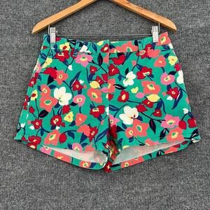 Elle Shorts Womens 10 Turquoise Floral Flat Front Chino Mid Rise Preppy Stretch